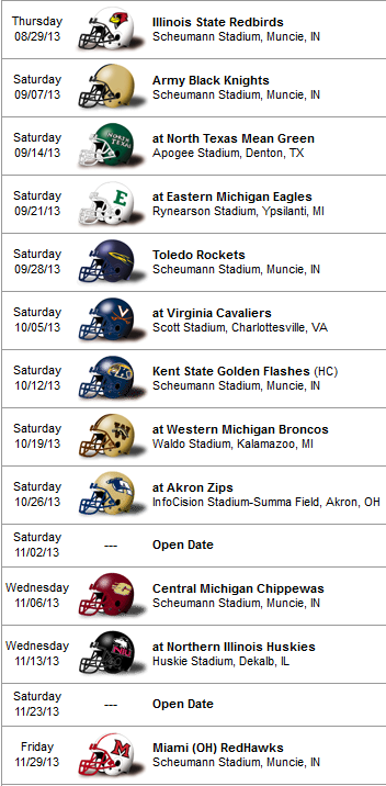 ball state schedule 2013